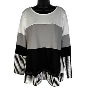 Snapdragon Womens Sweater Colorblock Stripe 2XL Waffle Knit Long Sleeve Pullover